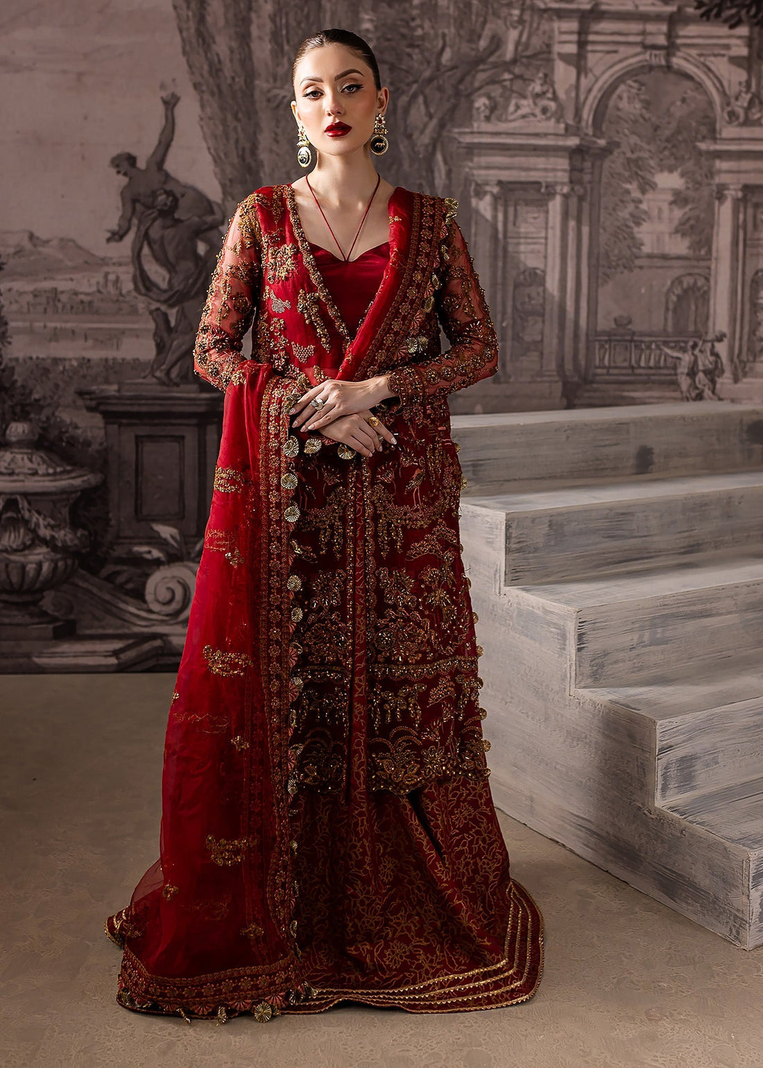 Maria Osama Khan | Mystara Wedding Festive | Vanta XS Maroon Organza