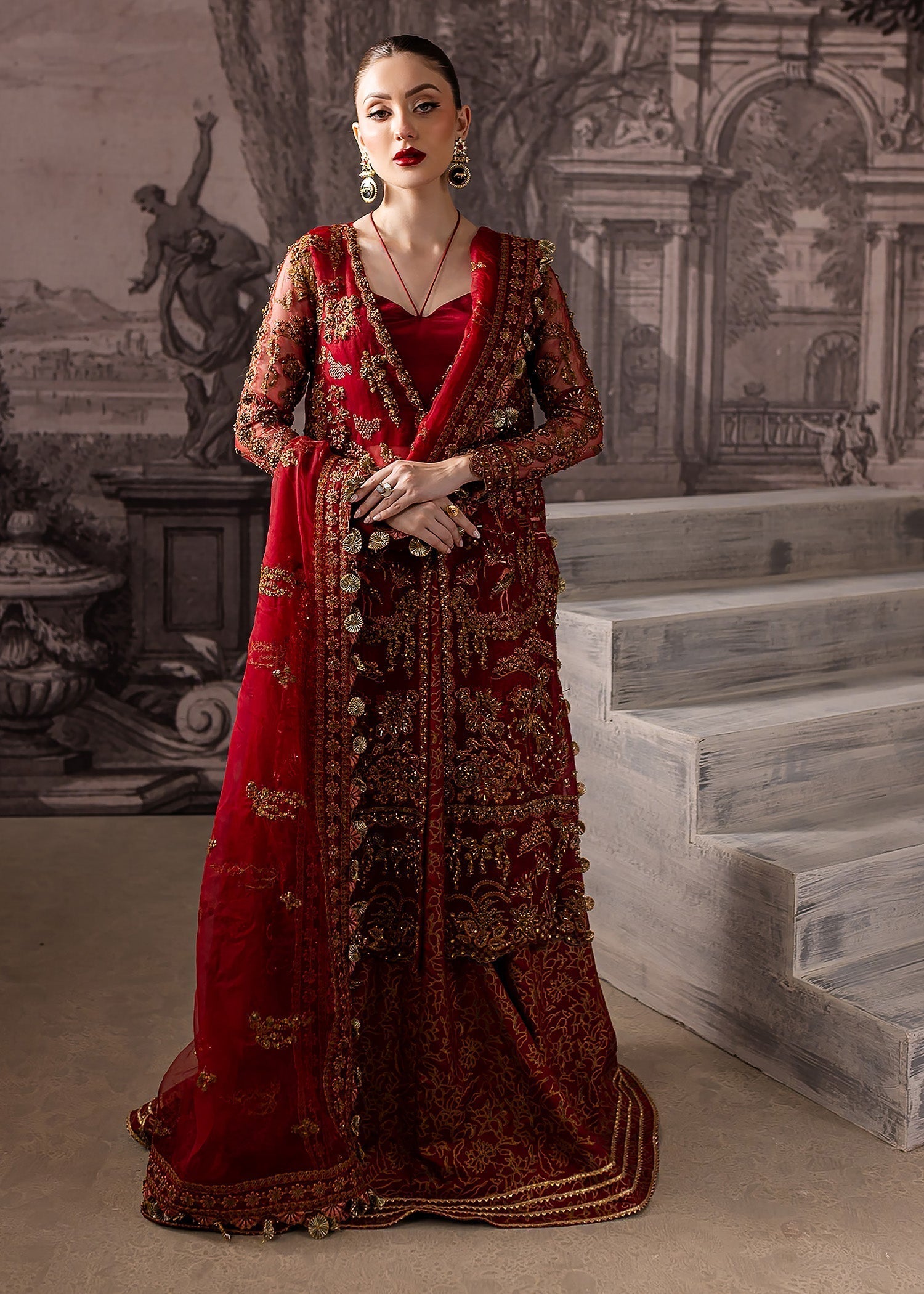 Maria Osama Khan | Mystara Wedding Festive | Vanta XS Maroon Organza