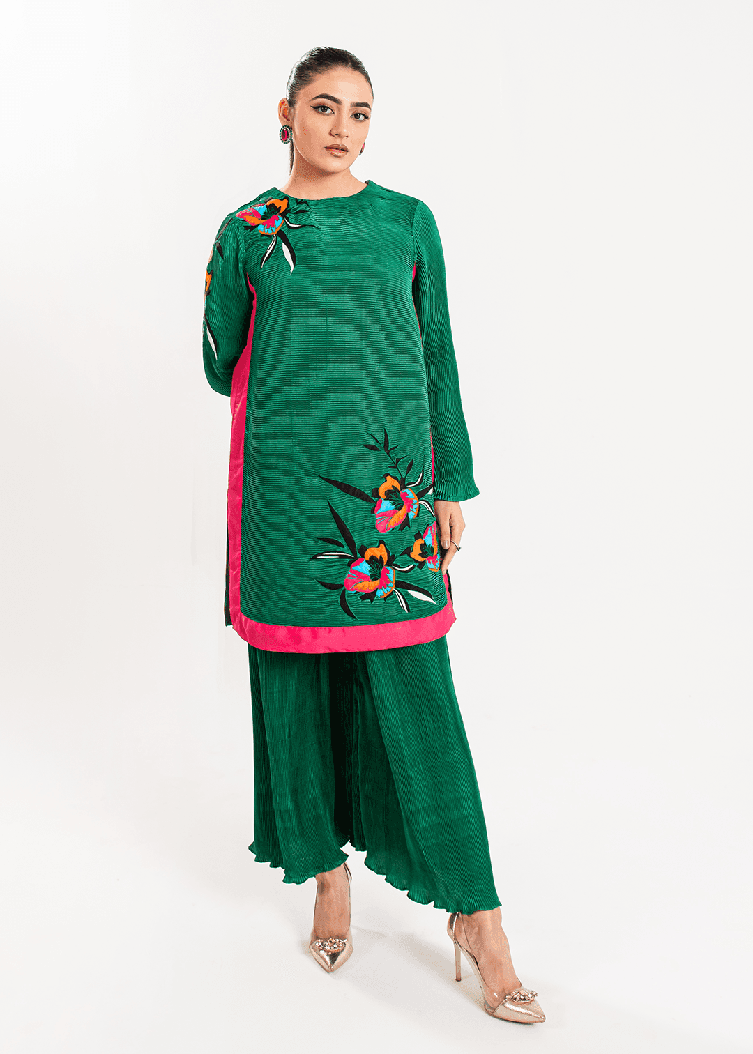Maria Osama Khan | Claire Pleated Silk | Ivy - Pakistani Designer Dress - by Maria Osama Khan | Type: Formal - 100% Original at Saira Sultan
