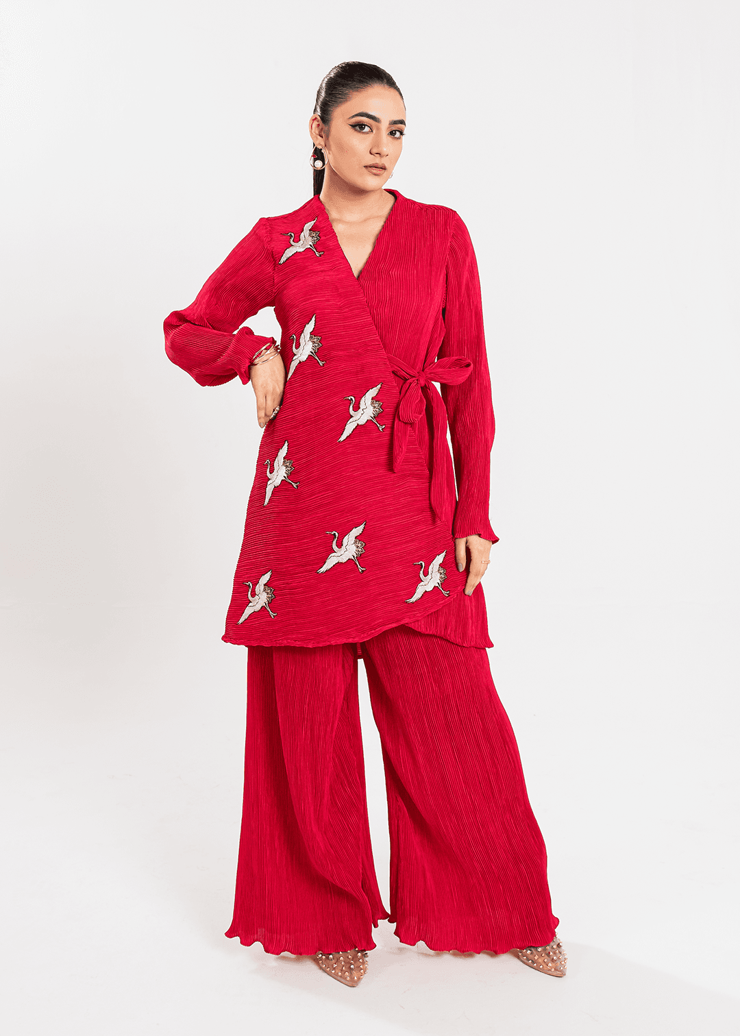 Maria Osama Khan | Claire Pleated Silk | Scarlet - Pakistani Designer Dress - by Maria Osama Khan | Type: Formal - 100% Original at Saira Sultan