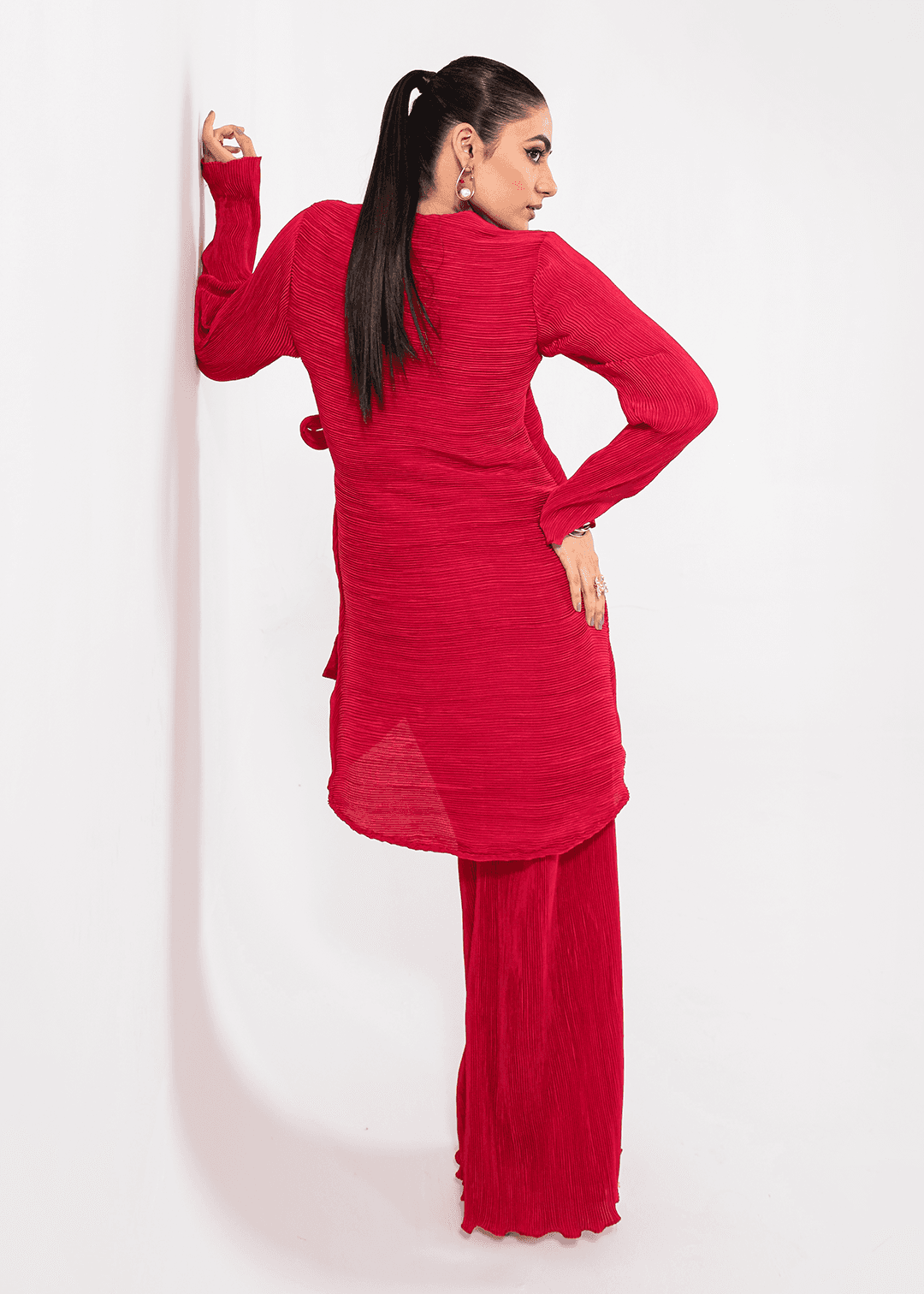 Maria Osama Khan | Claire Pleated Silk | Scarlet - Pakistani Designer Dress - by Maria Osama Khan | Type: Formal - 100% Original at Saira Sultan