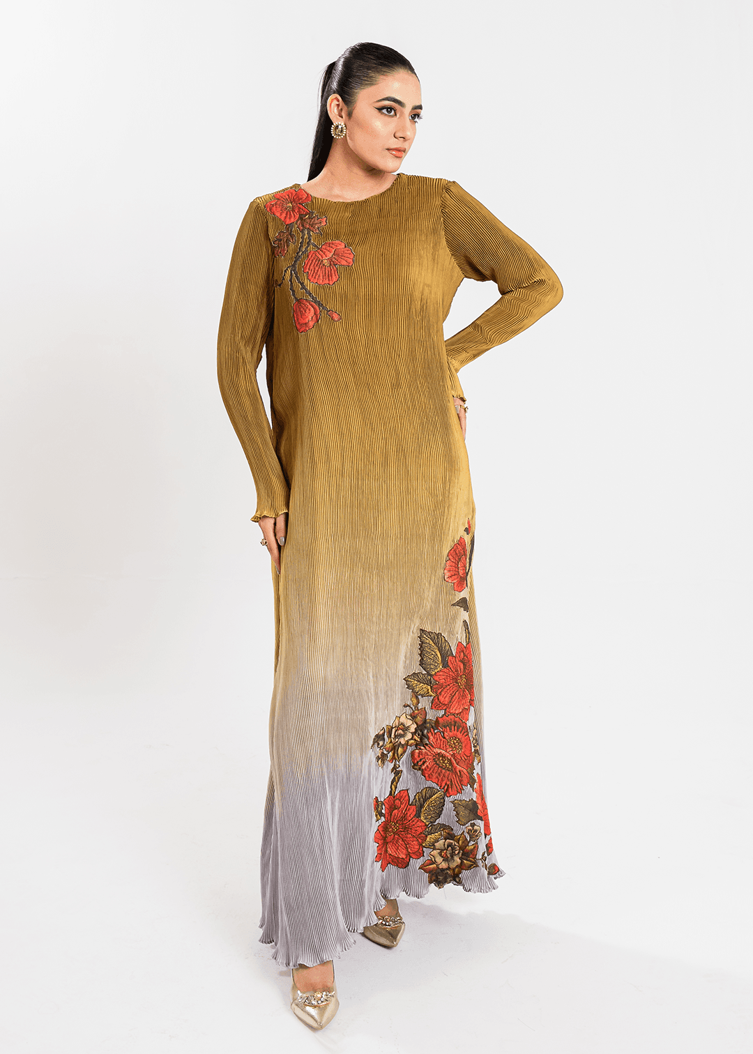 Maria Osama Khan | Claire Pleated Silk | Honeycomb - Pakistani Designer Dress - by Maria Osama Khan | Type: Formal - 100% Original at Saira Sultan