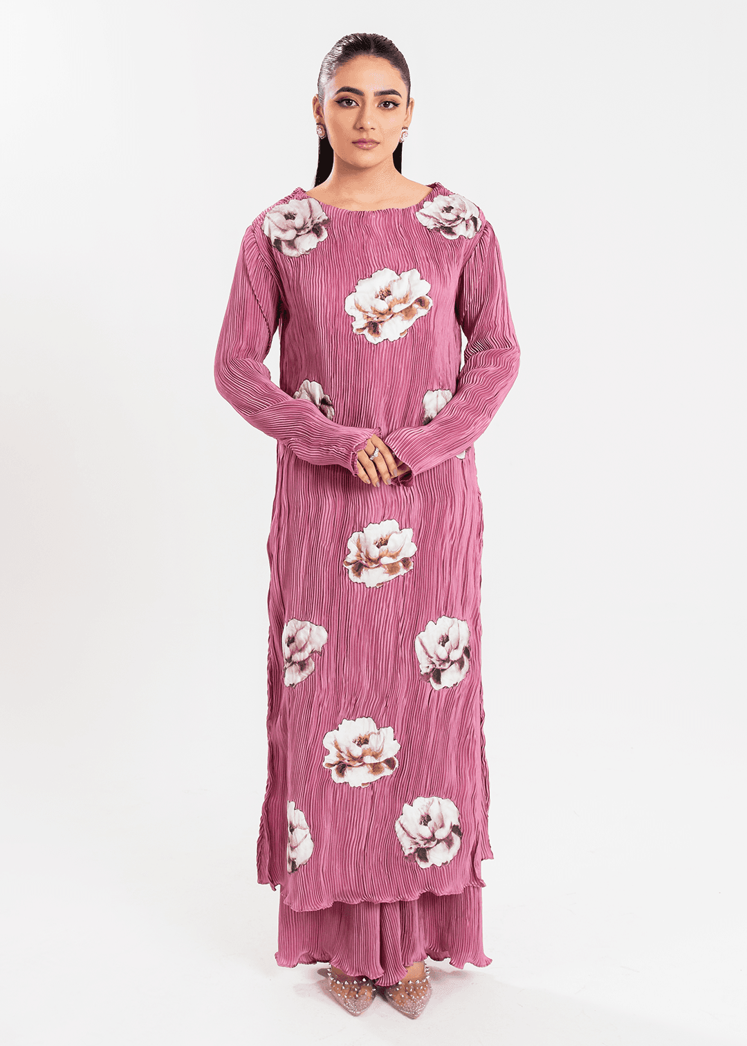 Maria Osama Khan | Claire Pleated Silk | Rosy - Pakistani Designer Dress - by Maria Osama Khan | Type: Formal - 100% Original at Saira Sultan
