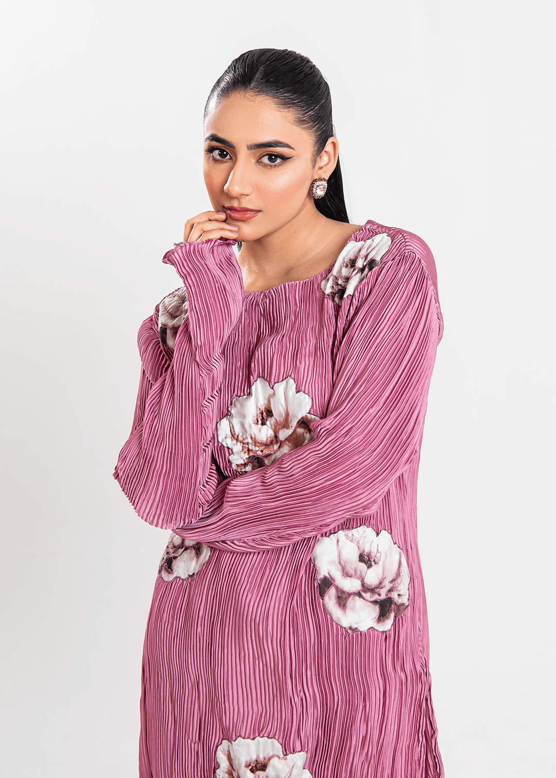 Maria Osama Khan | Claire Pleated Silk | Rosy - Pakistani Designer Dress - by Maria Osama Khan | Type: Formal - 100% Original at Saira Sultan
