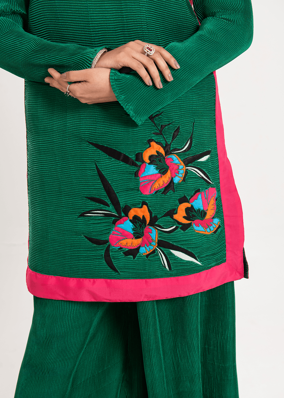 Maria Osama Khan | Claire Pleated Silk | Ivy - Pakistani Designer Dress - by Maria Osama Khan | Type: Formal - 100% Original at Saira Sultan