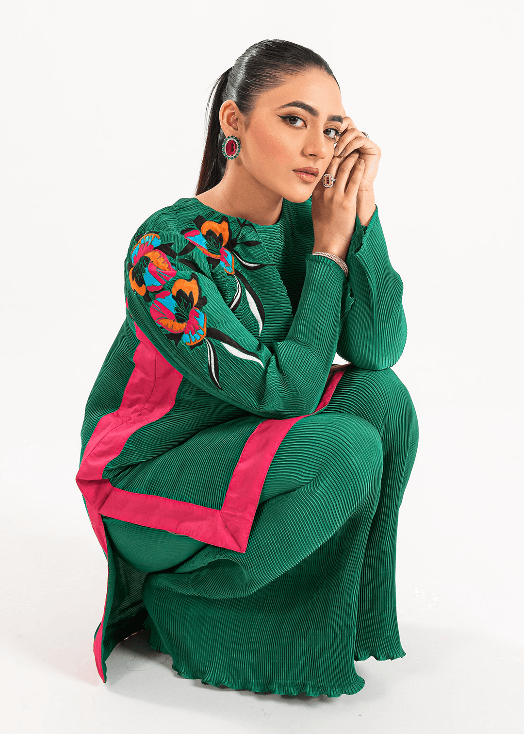 Maria Osama Khan | Claire Pleated Silk | Ivy - Pakistani Designer Dress - by Maria Osama Khan | Type: Formal - 100% Original at Saira Sultan