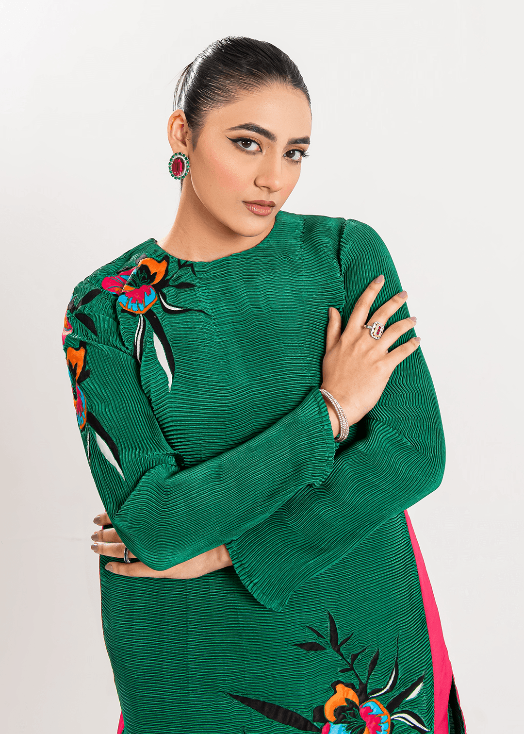 Maria Osama Khan | Claire Pleated Silk | Ivy - Pakistani Designer Dress - by Maria Osama Khan | Type: Formal - 100% Original at Saira Sultan