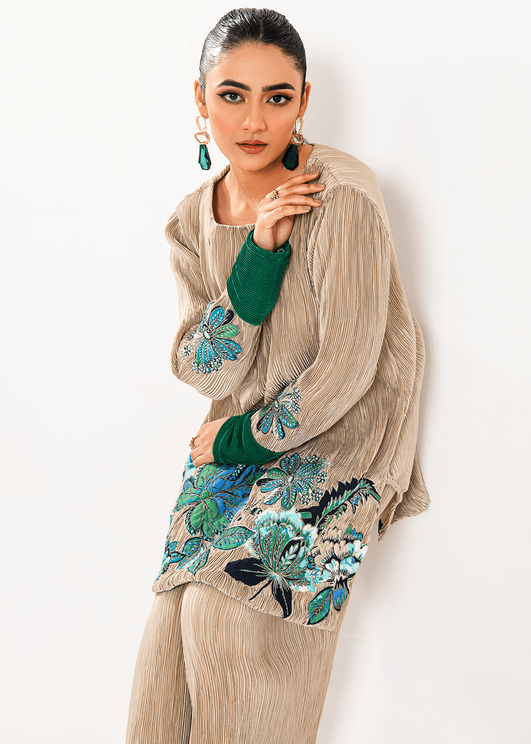 Maria Osama Khan | Claire Pleated Silk | Stardust - Pakistani Designer Dress - by Maria Osama Khan | Type: Formal - 100% Original at Saira Sultan