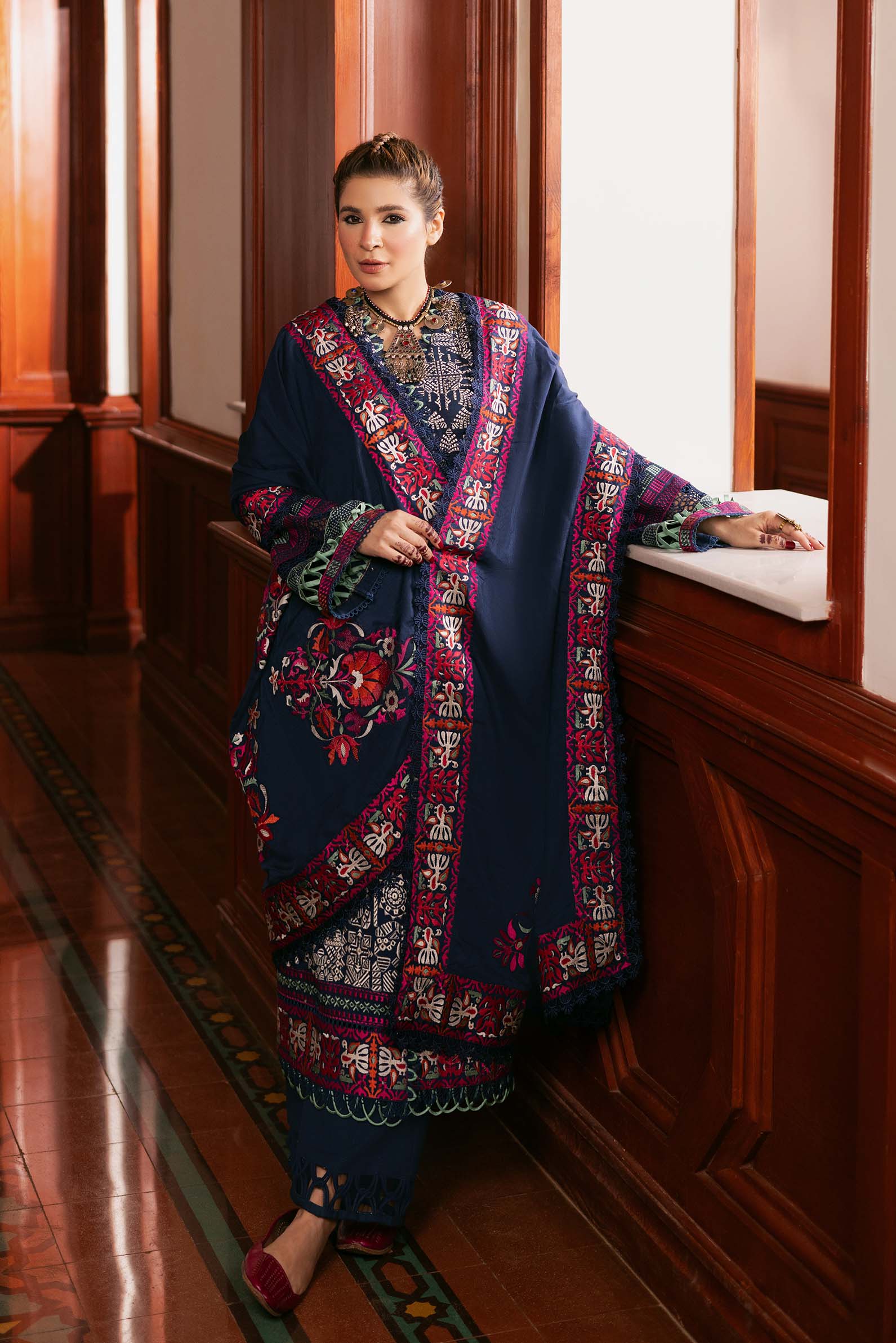 Maryam Hussain | Silk Edit | Breeze M Navy Blue Khaddar