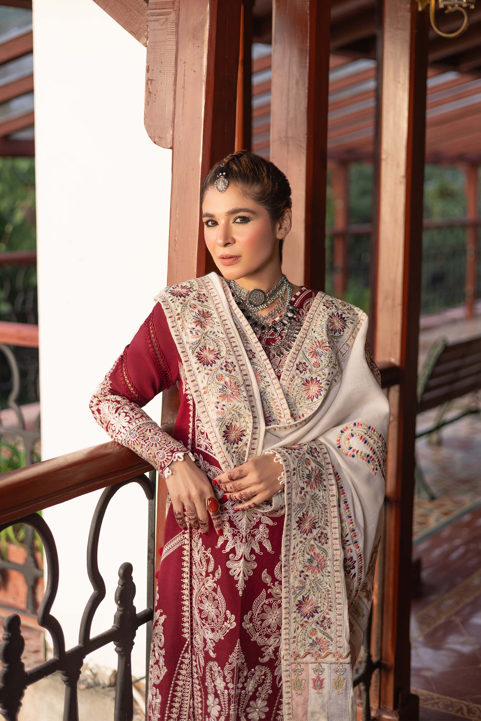 Maryam Hussain | Silk Edit | Jade M Maroon Khaddar