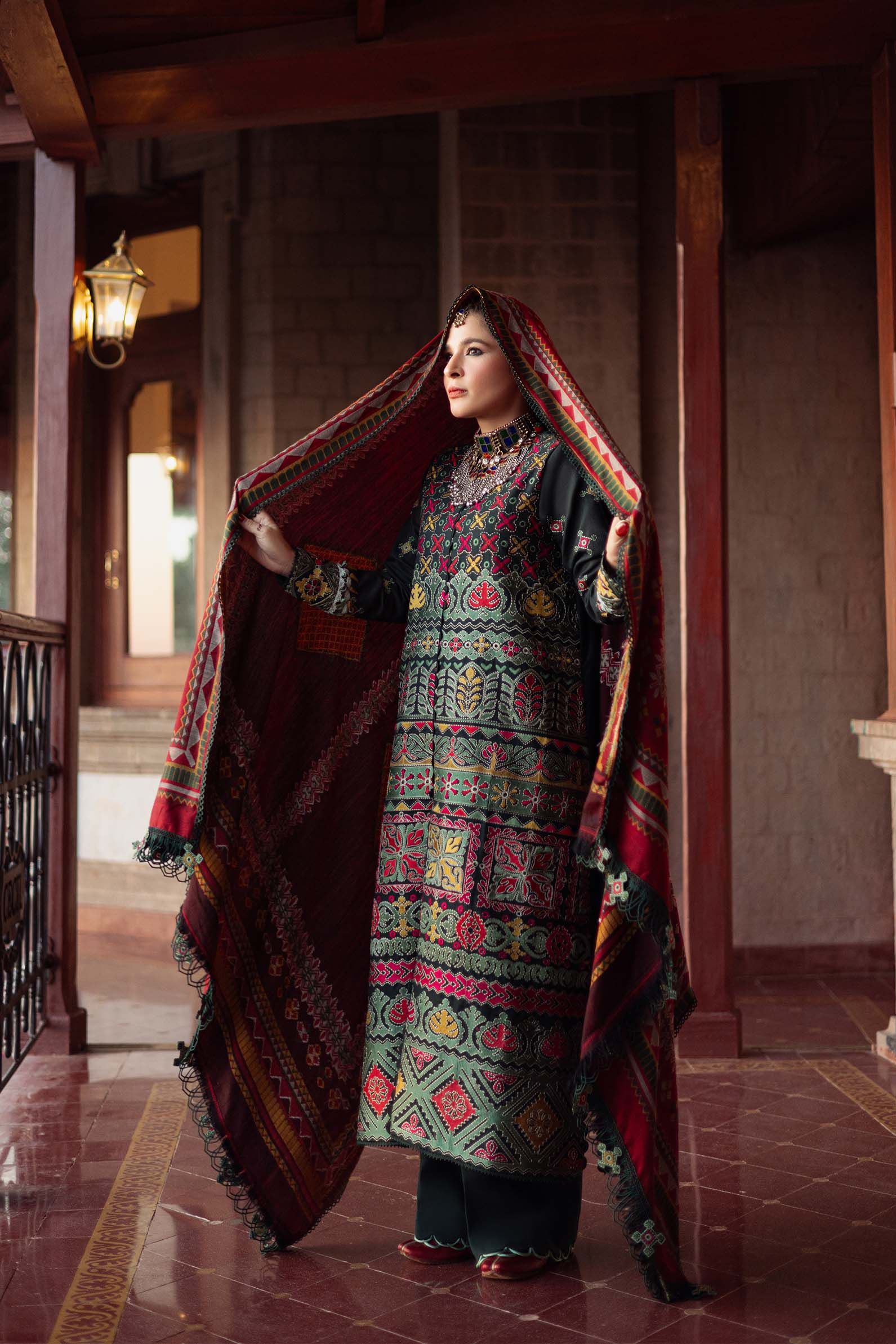 Maryam Hussain | Silk Edit | Forest M Army Green Khaddar