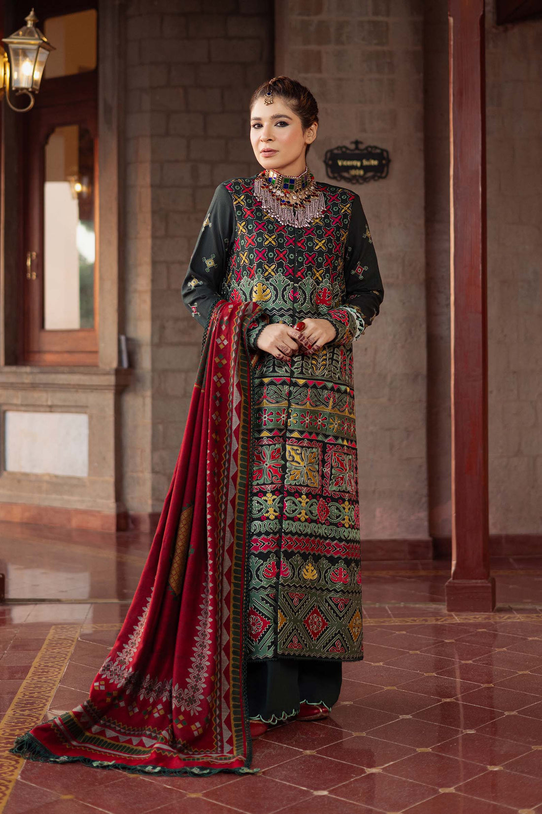 Maryam Hussain | Silk Edit | Forest XS Army Green Khaddar