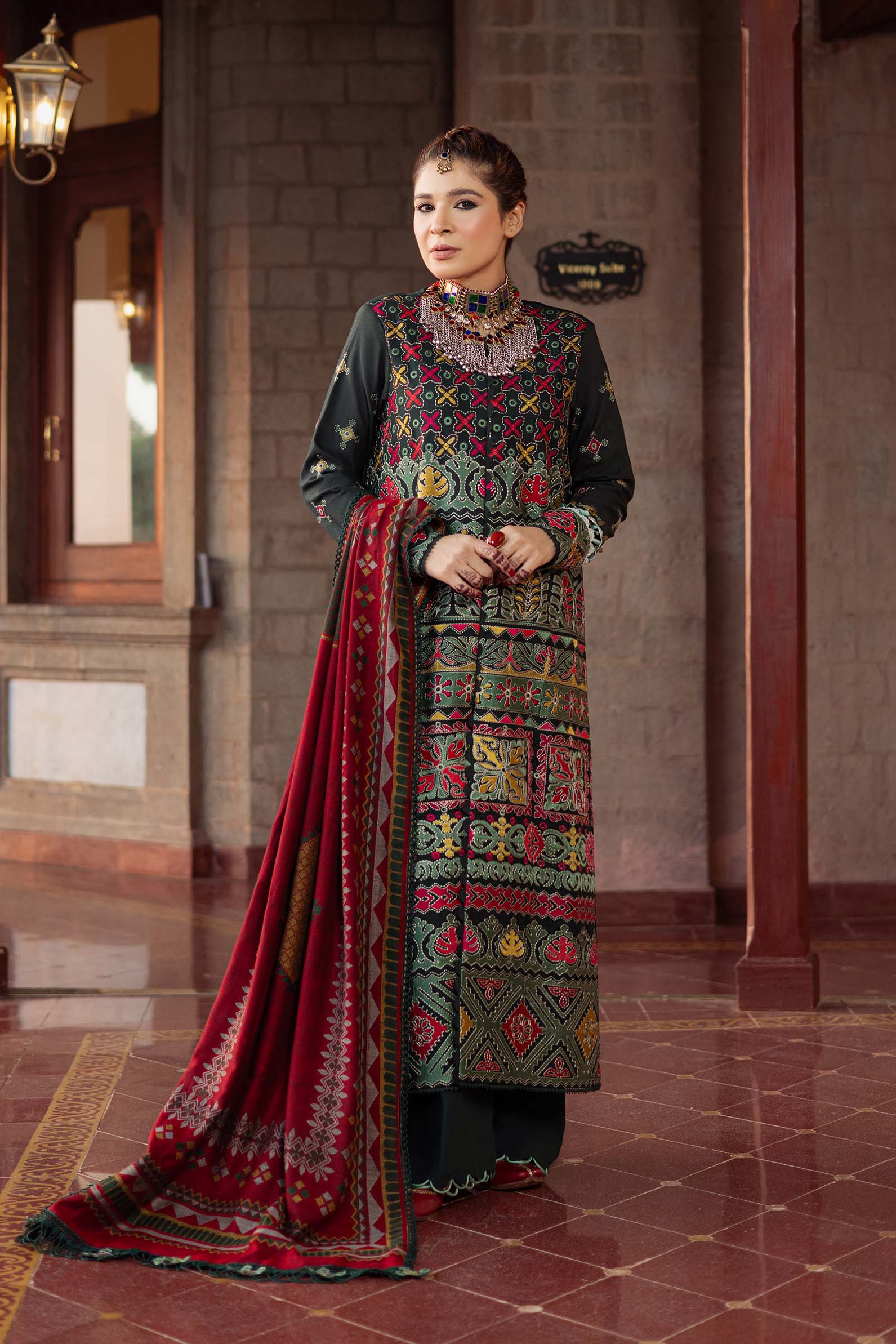 Maryam Hussain | Silk Edit | Forest XS Army Green Khaddar