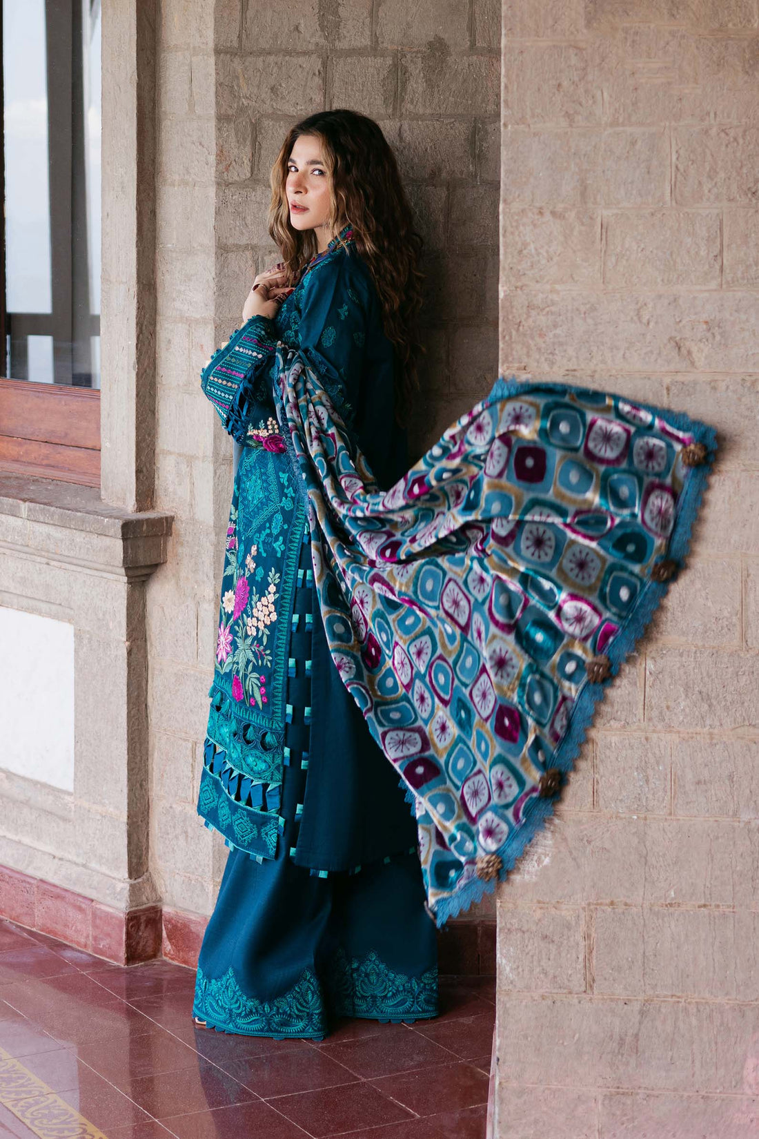 Maryam Hussain | Silk Edit | Opal XS Teal Blue Khaddar