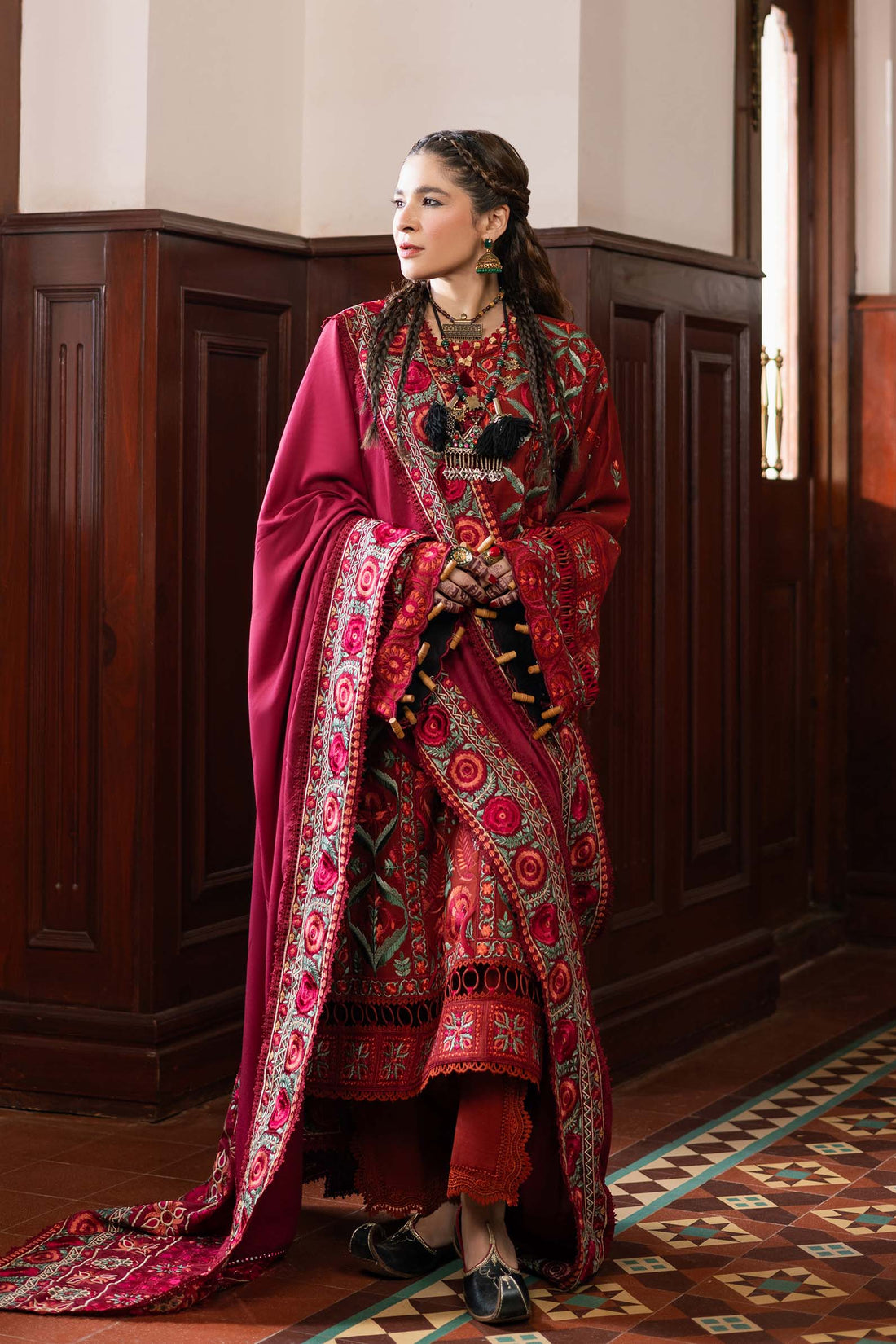 Maryam Hussain | Silk Edit | Fall XS Maroon Khaddar