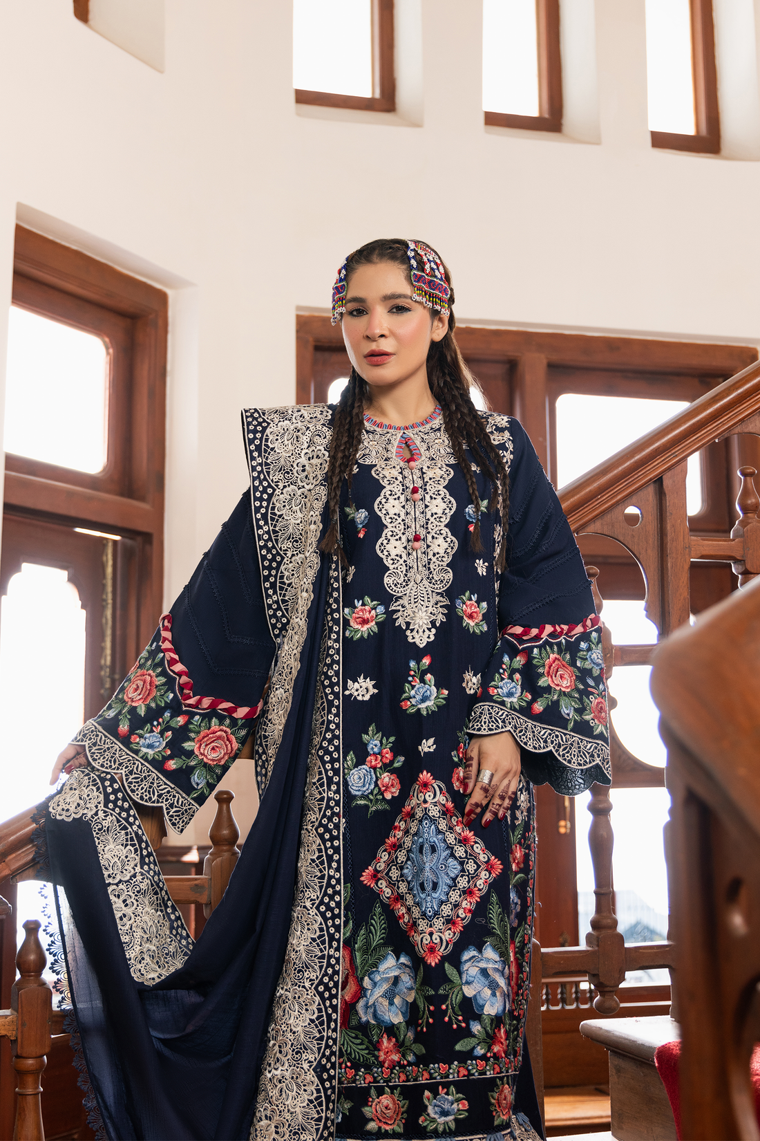 Maryam Hussain | Silk Edit | Muse XS Navy Blue Khaddar
