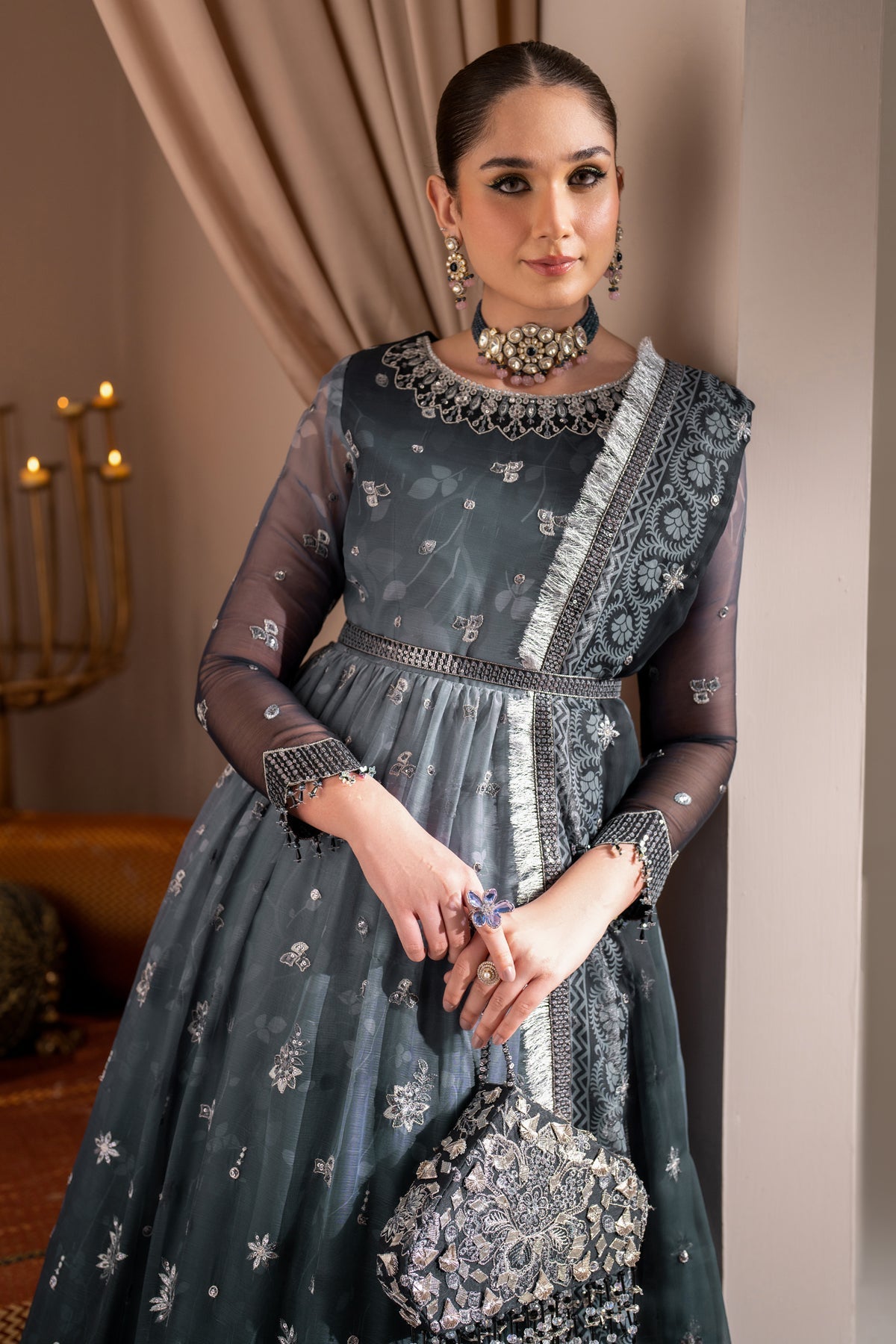 Alizeh | Jhalak Formals | AF-JHLK-08-MASTANI L Blue Gray Chiffon