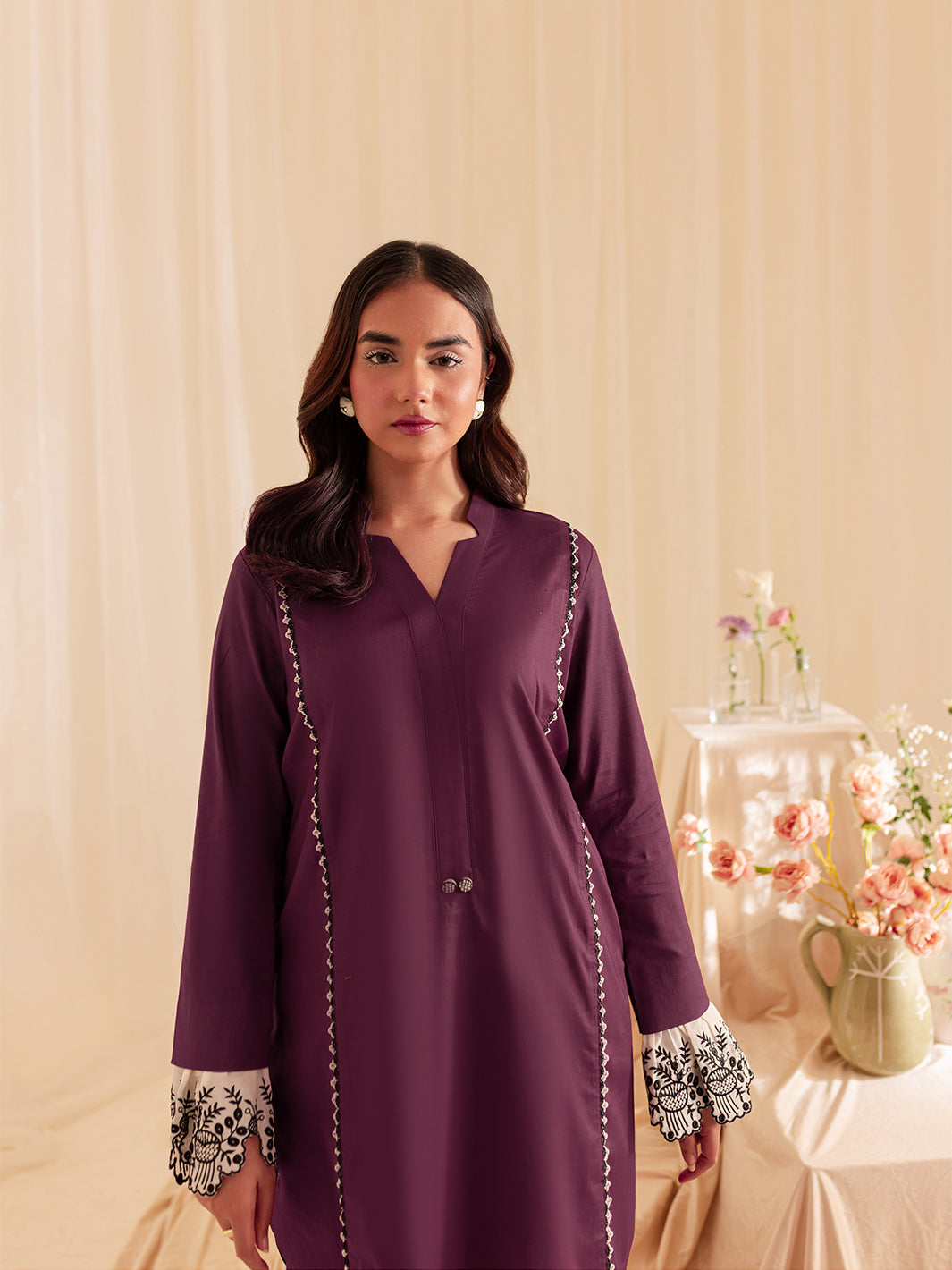 Mahnur | Petal Whispers Lawn Pret | Meadow M Magenta Lawn