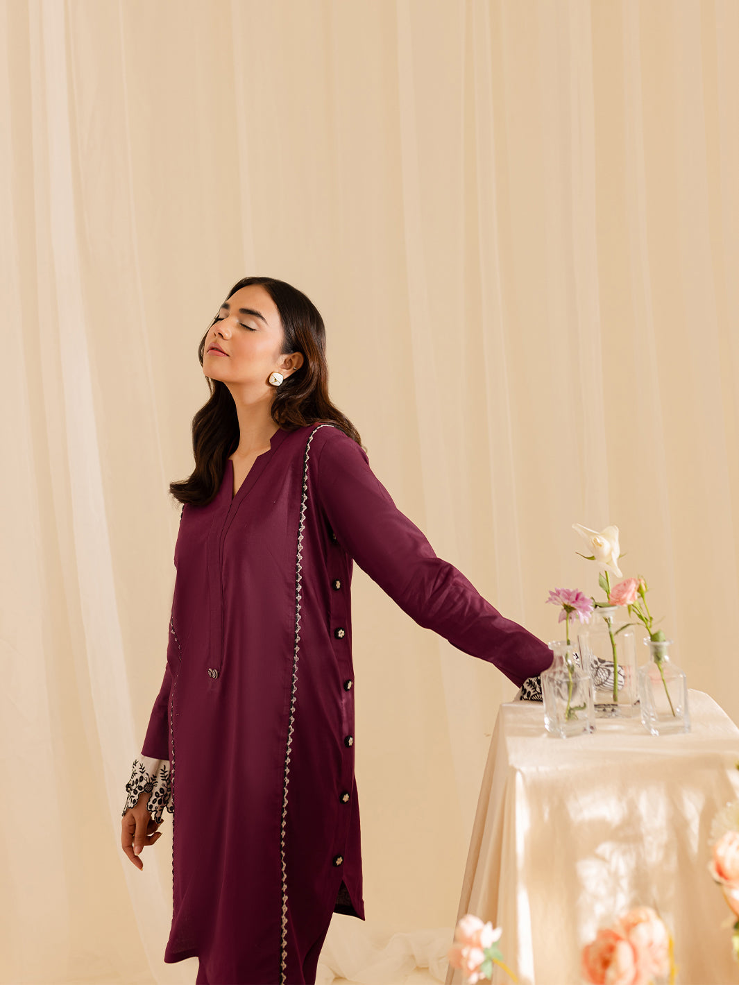 Mahnur | Petal Whispers Lawn Pret | Meadow L Magenta Lawn