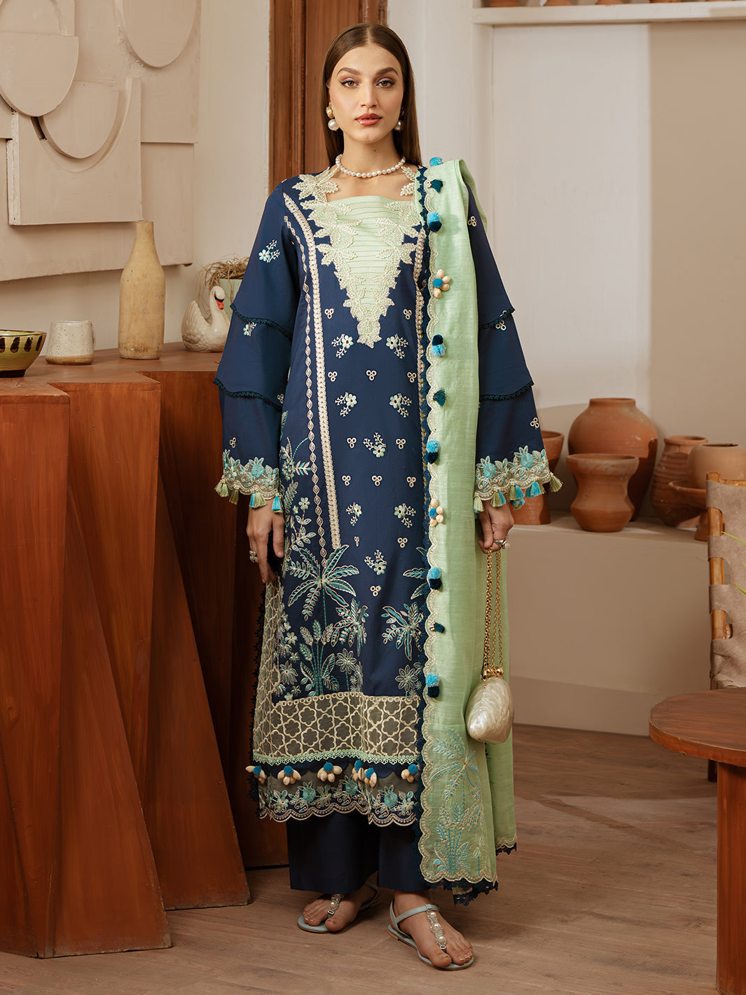 Mahnur | Florence Luxury Lawn 25 | MIRAAL XS Navy Blue Lawn