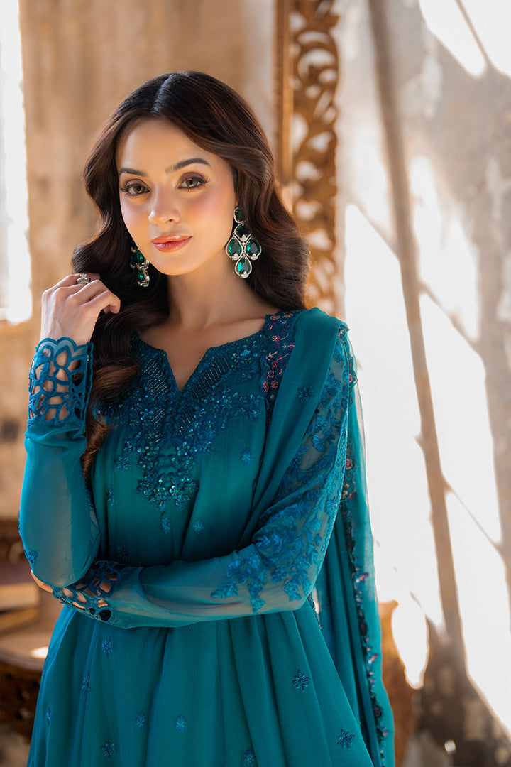 Azure | Ensembles Embroidered Formals | Mystic Teal L Dark Teal Chiffon