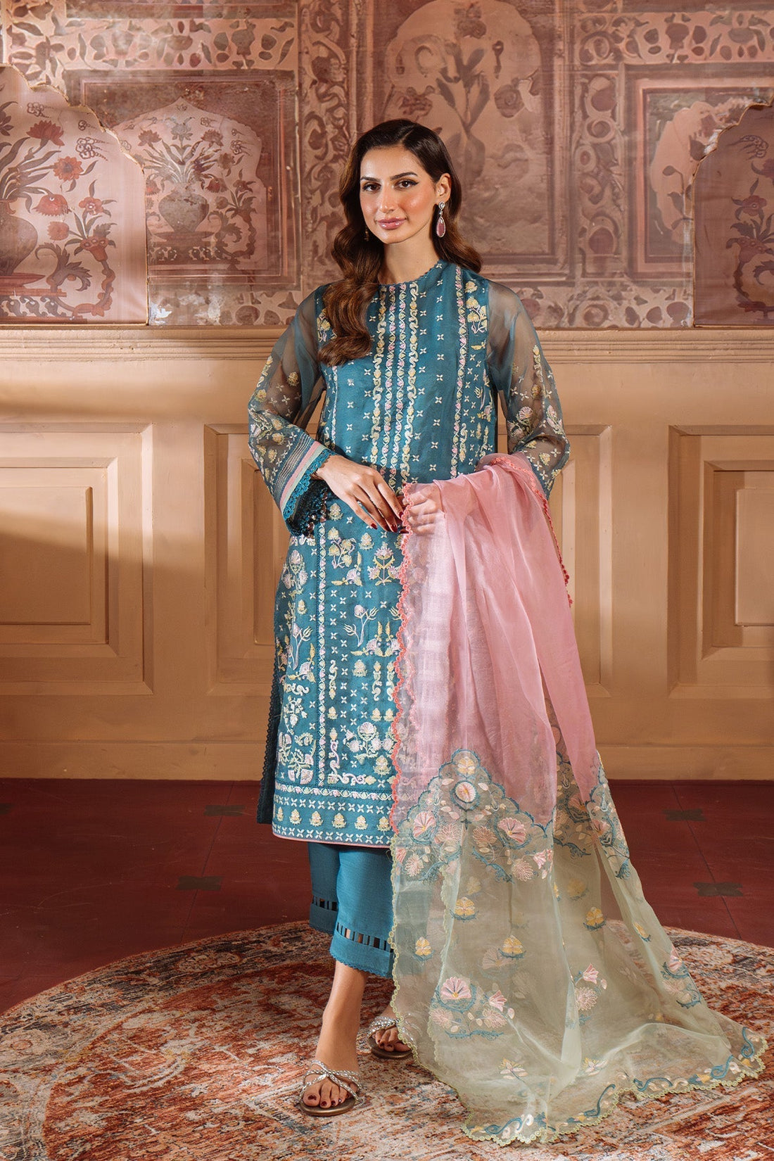 Sahar | Festive Edit Ready to Wear | Serene Teal - RTW S Sea Green Organza