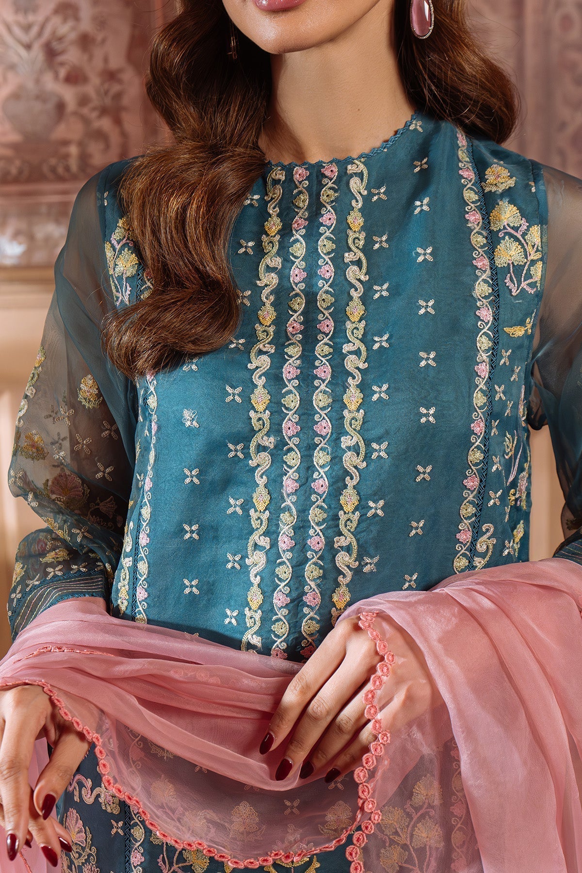 Sahar | Festive Edit Ready to Wear | Serene Teal - RTW L Sea Green Organza