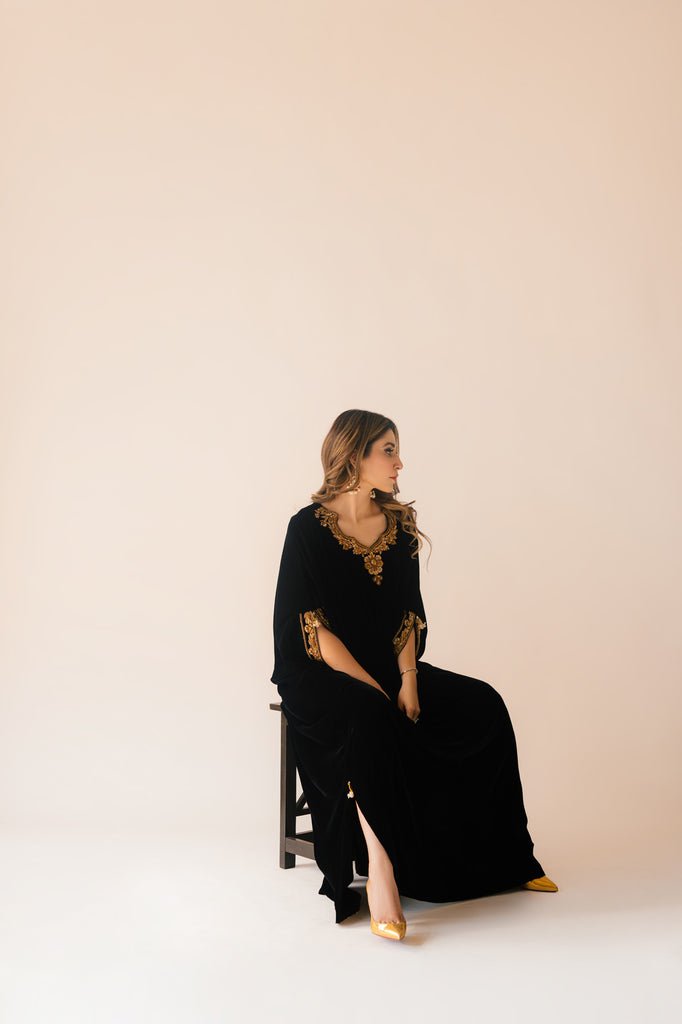 Sammy K | Velvet Festive Edit | Black Velvet Caftan M Black Velvet
