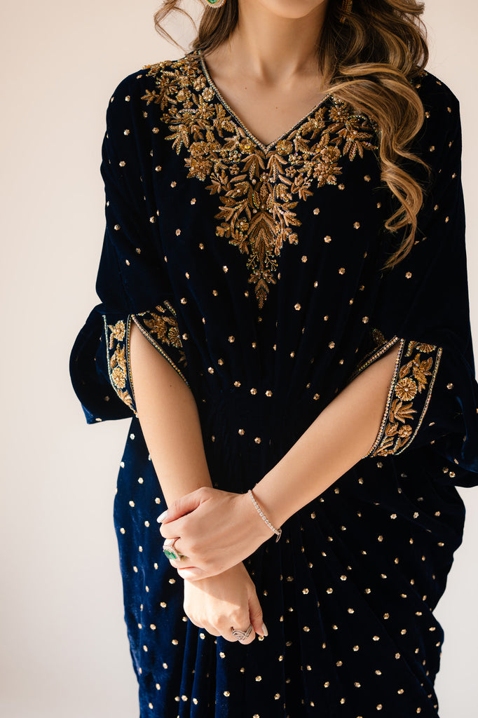 Sammy K | Velvet Festive Edit | Navy Blue Caftan XS Midnight Blue Velvet