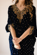 Sammy K | Velvet Festive Edit | Navy Blue Caftan S Midnight Blue Velvet