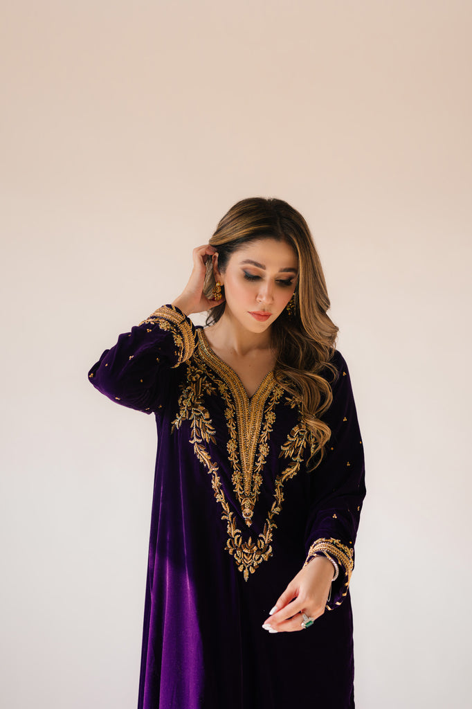 Sammy K | Velvet Festive Edit | Purple Velvet Maxi Outfit M Dark Purple Velvet