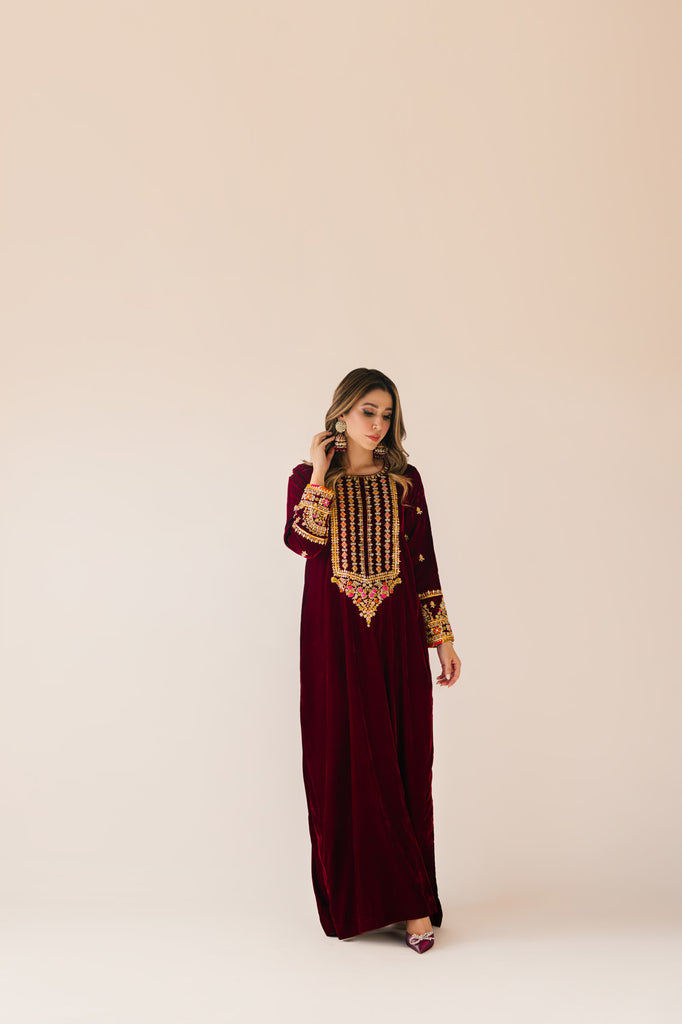 Sammy K | Velvet Festive Edit | Maroon Maxi velvet Outfit XL Maroon Velvet