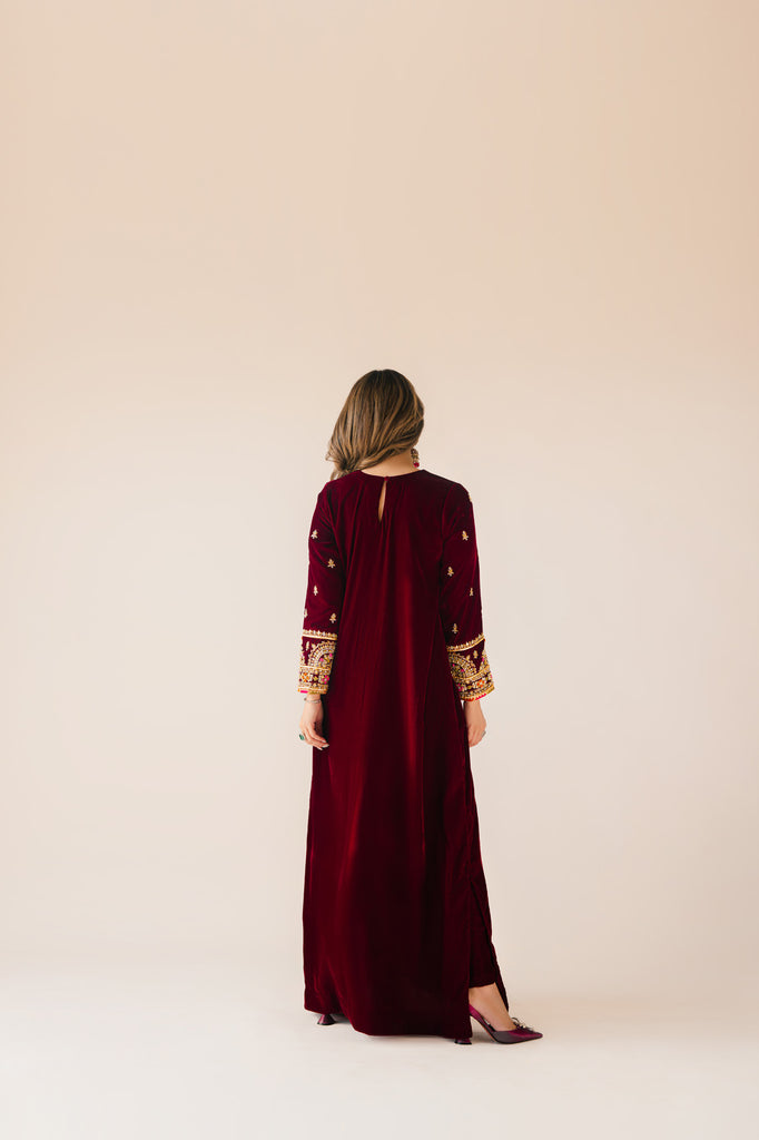 Sammy K | Velvet Festive Edit | Maroon Maxi velvet Outfit XS Maroon Velvet