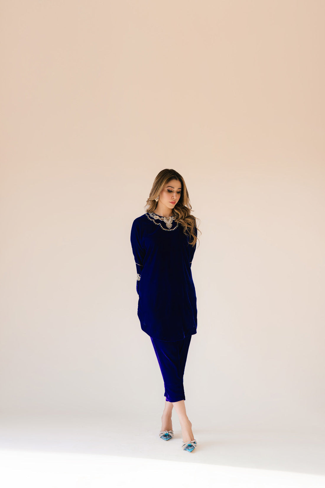 Sammy K | Velvet Festive Edit | Royal blue velvet Poncho Outfit XS Dark Blue Velvet
