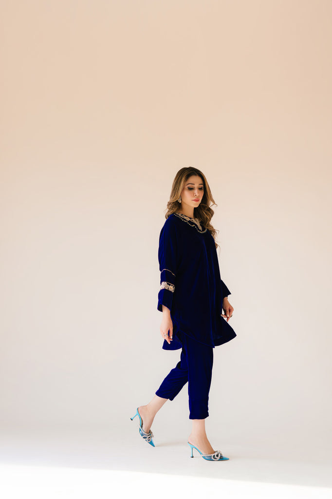 Sammy K | Velvet Festive Edit | Royal blue velvet Poncho Outfit