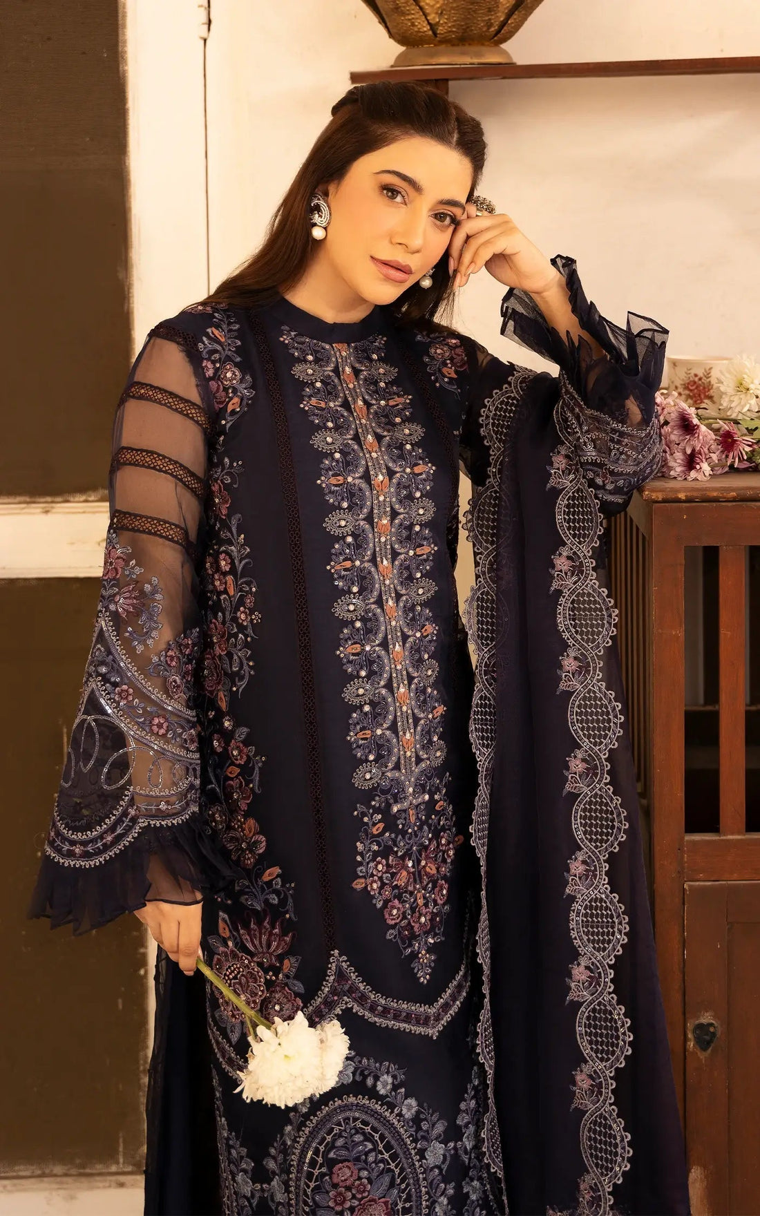 Asifa and Nabeel | Sunehri Eid 25 | Neelum-(SEF25-05) XS Navy Blue Organza