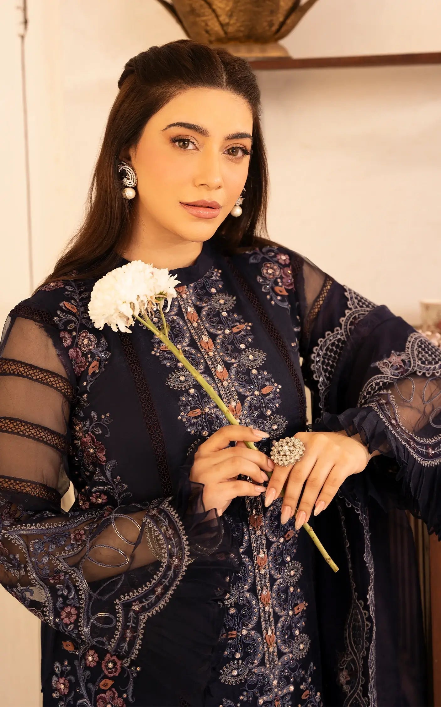 Asifa and Nabeel | Sunehri Eid 25 | Neelum-(SEF25-05) L Navy Blue Organza