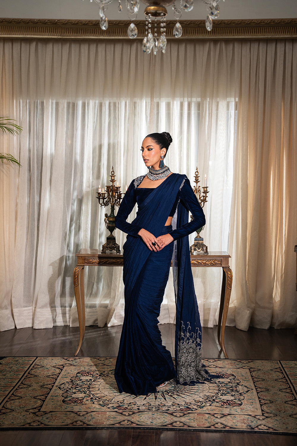Nilofer Shahid | Aatish the Fire Within | Mehtab (Sari) ‚¬€œ Aatish The Fire within XS Midnight Blue Silk