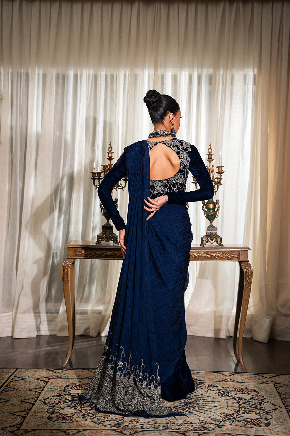 Nilofer Shahid | Aatish the Fire Within | Mehtab (Sari) ‚¬€œ Aatish The Fire within XS Midnight Blue Silk