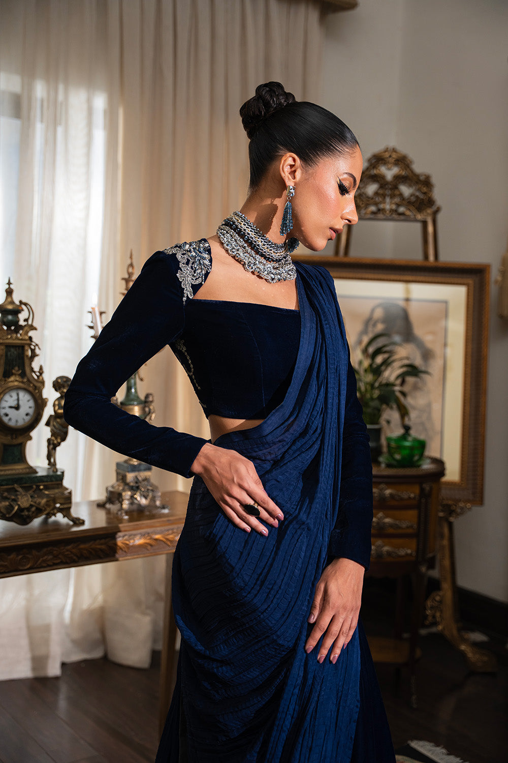 Nilofer Shahid | Aatish the Fire Within | Mehtab (Sari) ‚¬€œ Aatish The Fire within XL Midnight Blue Silk