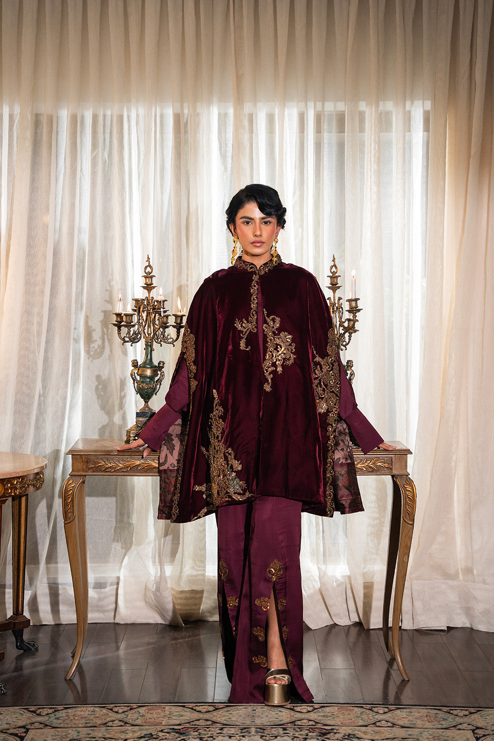 Nilofer Shahid | Aatish the Fire Within | Shiddat (3pc) ‚¬€œ Aatish The Fire within XS Burgundy Velvet