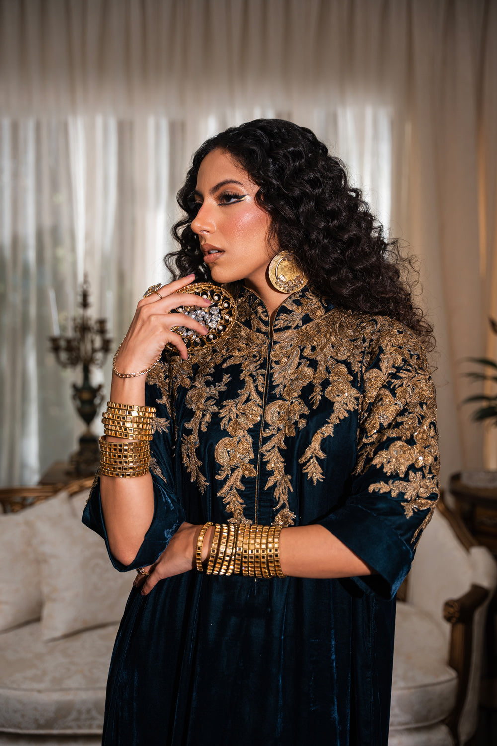Nilofer Shahid | Aatish the Fire Within | Afsana (1pc) ‚¬€œ Aatish The Fire within M Midnight Blue Pure Velvet