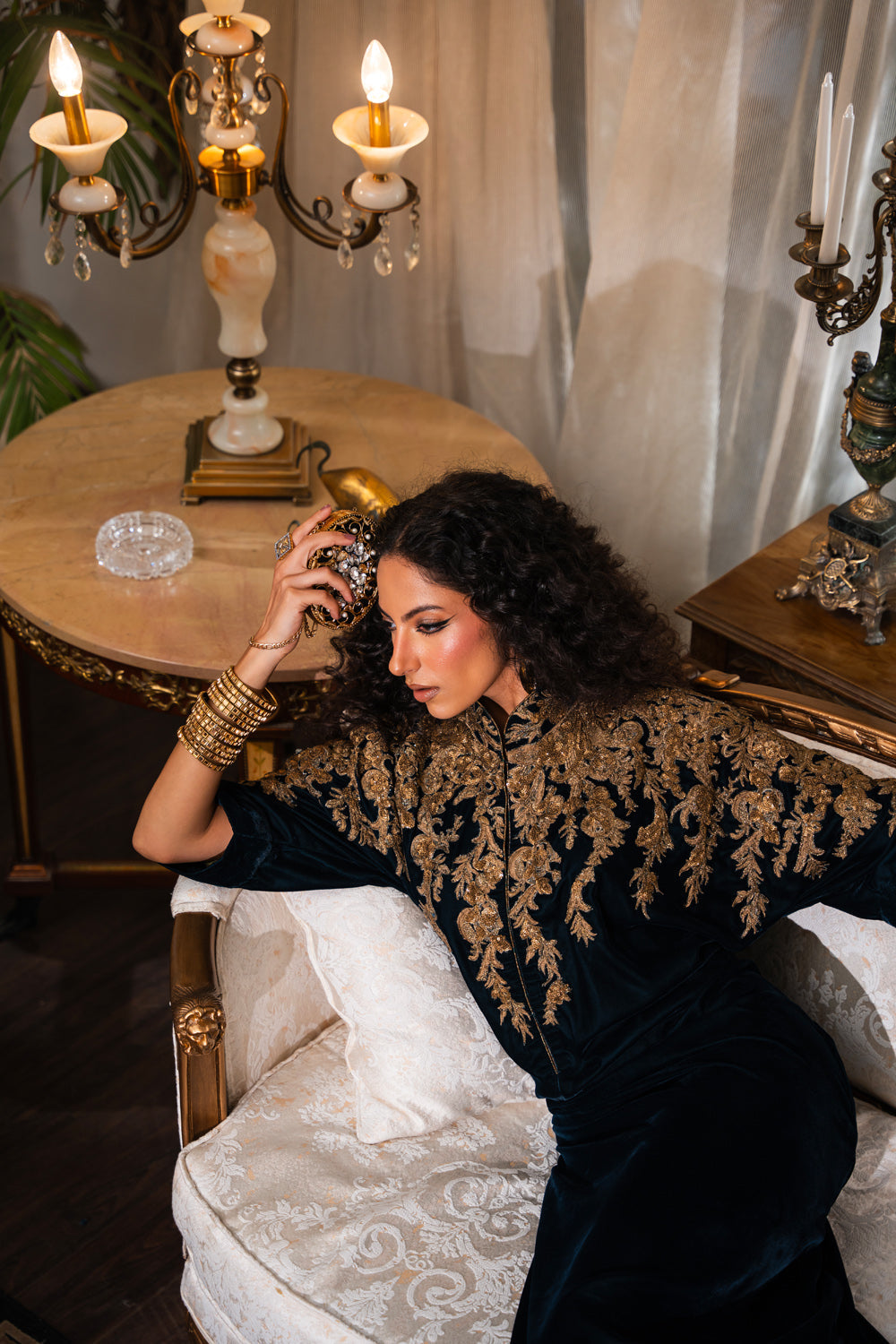 Nilofer Shahid | Aatish the Fire Within | Afsana (1pc) ‚¬€œ Aatish The Fire within XL Midnight Blue Pure Velvet