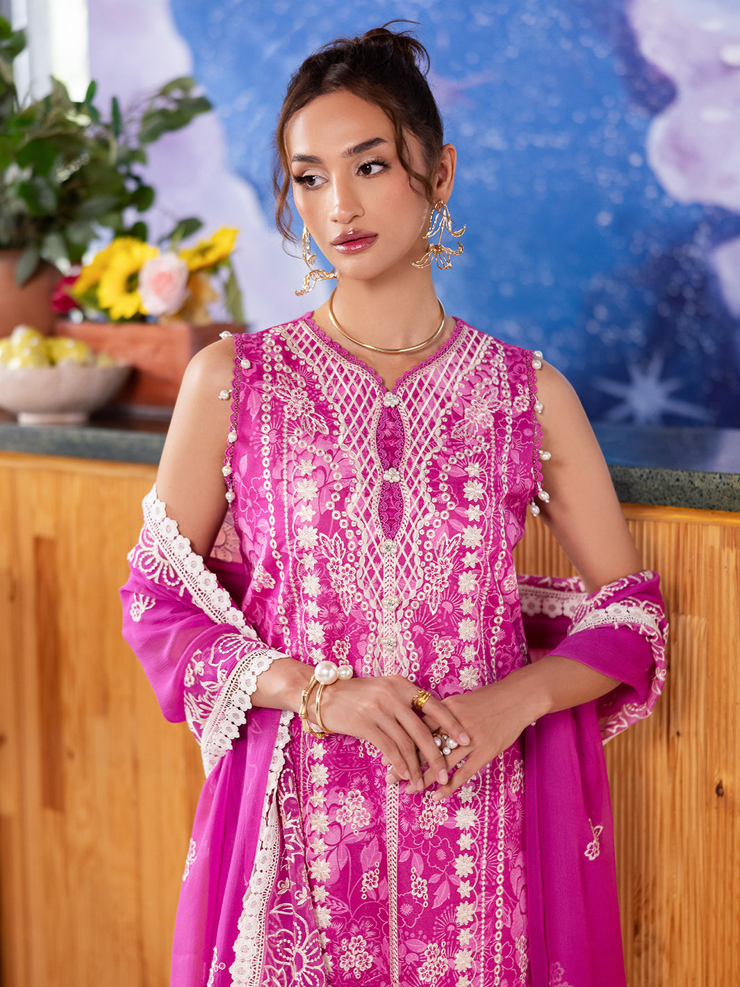 Mahnur | After Hours Luxury Lawn 25 | Peach Bellini M Magenta Lawn