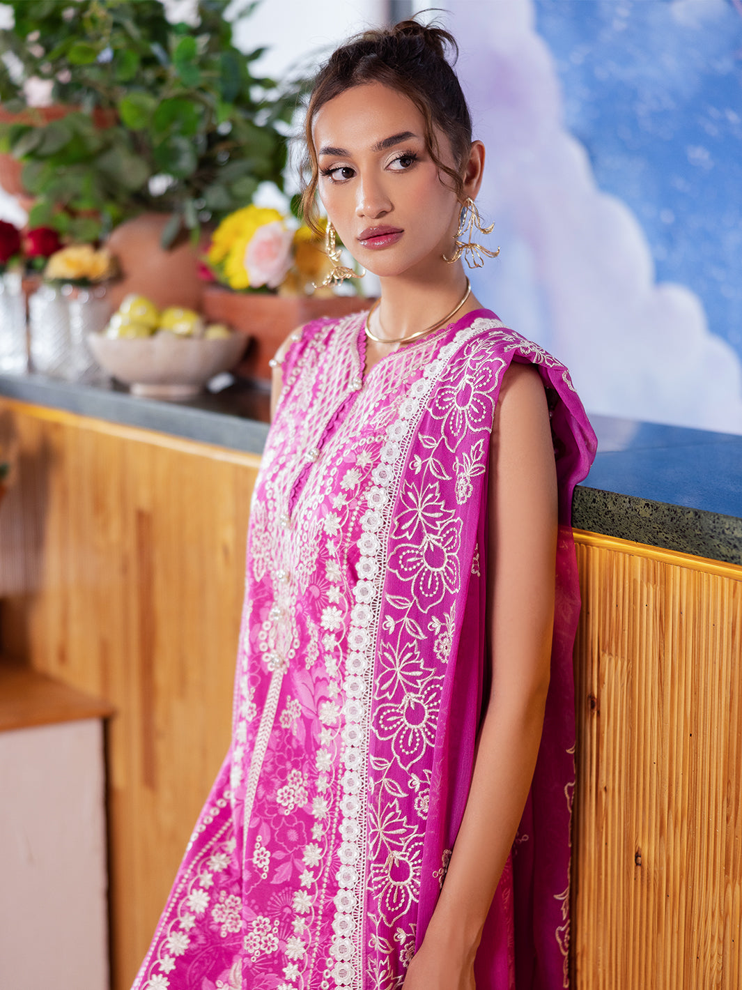 Mahnur | After Hours Luxury Lawn 25 | Peach Bellini L Magenta Lawn
