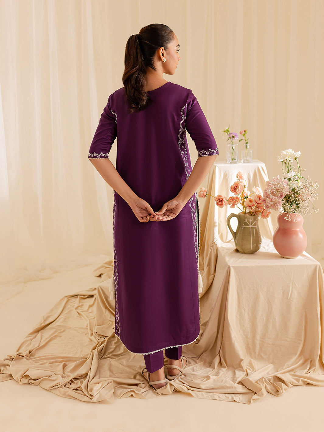 Mahnur | Petal Whispers Lawn Pret | Petalina XS Dark Purple Lawn