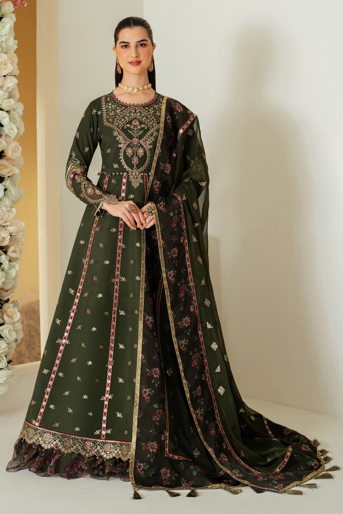 Alizeh | Luxury Raw Silk | AF-RS-03-PINE Custom Size Olive Green Raw Silk