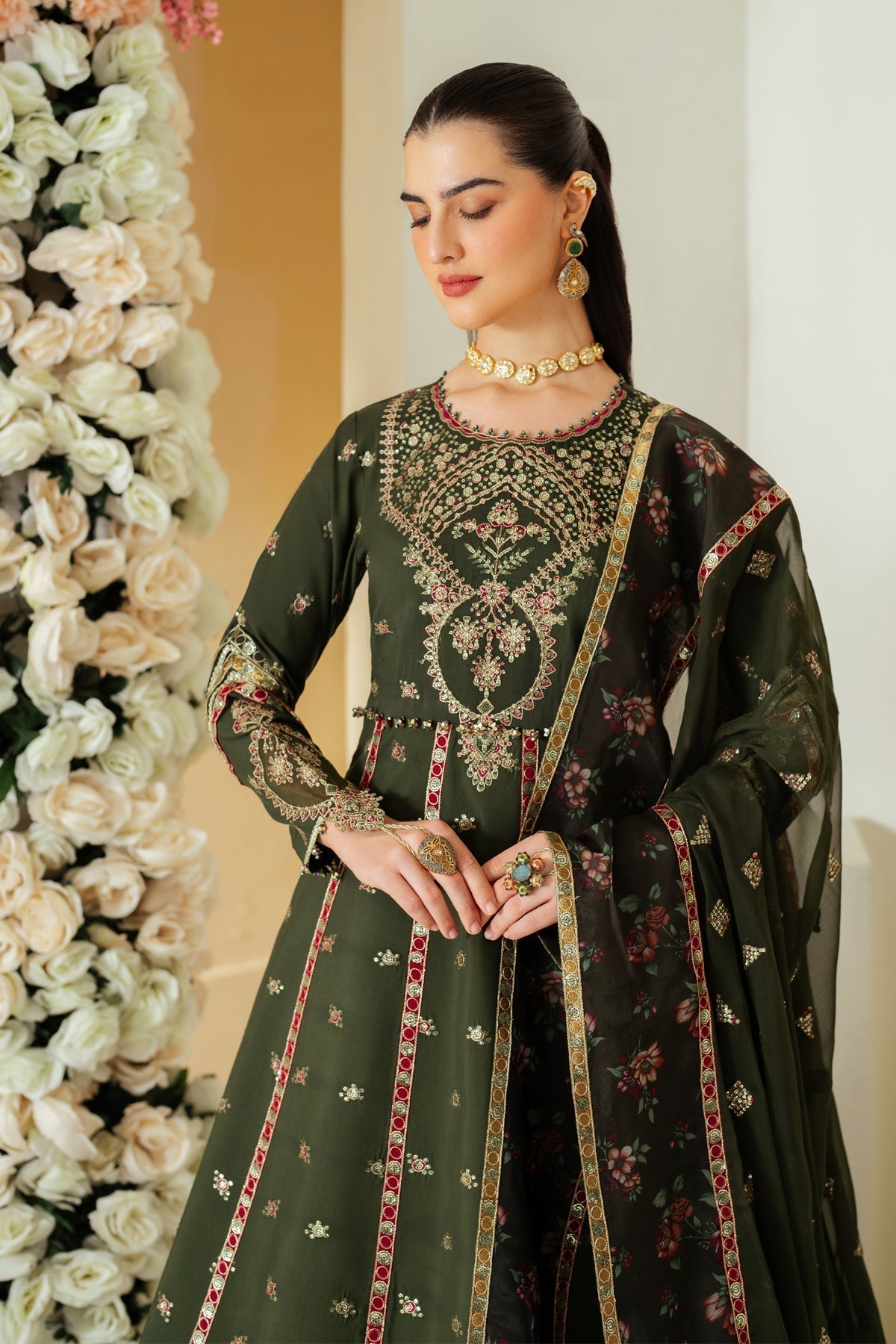 Alizeh | Luxury Raw Silk | AF-RS-03-PINE L Olive Green Raw Silk