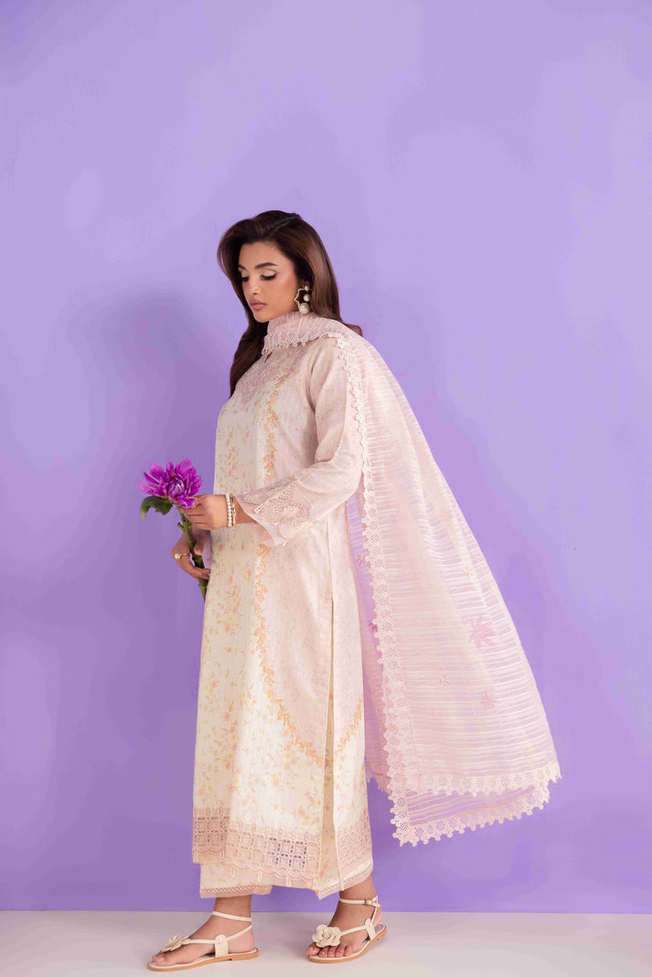 Aabyaan | Eid Pret 25 |ZEMEL AP-05 XL Ivory Dobby Lawn