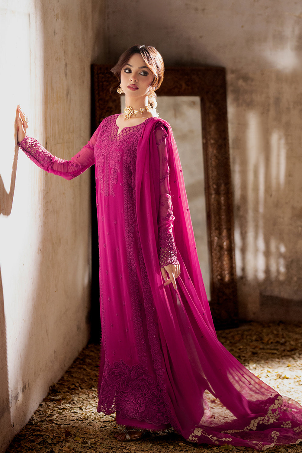 Azure | Ensembles Embroidered Formals | Plum Reverie L Magenta Chiffon